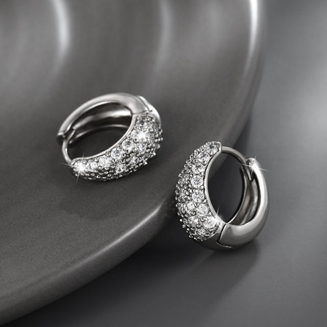 Chic pave setting rhinestone diamond small hoop earrings huggie earrings