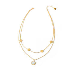 Hot sale white shell clover two layer stainless steel jewelry set