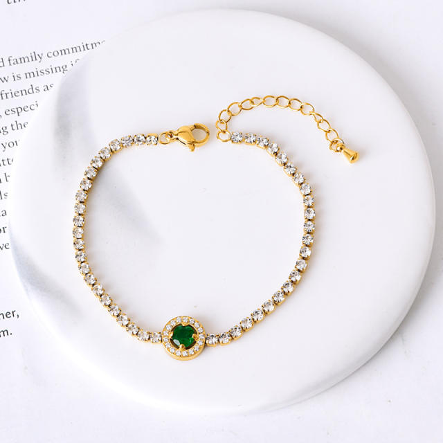 Colorful cubic zircon diamond tennis bracelet stainless steel bracelet