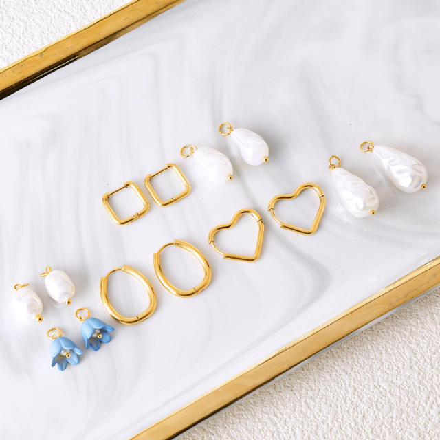 Concise sweet flower pearl stainless steel earrings