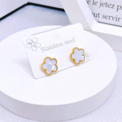 Hot sale white shell clover two layer stainless steel jewelry set
