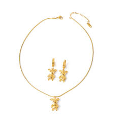 Korean fashion stereo cute bear pendant stainless steel jewelry set