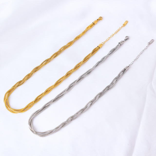 Elegant easy match basic twisted snake chain stainless steel necklace
