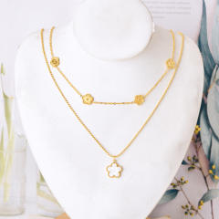Hot sale white shell clover two layer stainless steel jewelry set