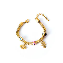 Chunky hasma hand evil eye charm stainless steel chain bracelet