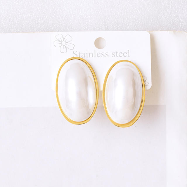 Chic oval shape pearl stainless steel jewelry set