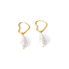 Concise sweet flower pearl stainless steel earrings