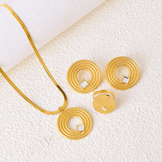 Concise geometric pendant stainless steel jewelry set