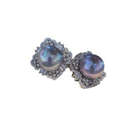 Elegant gray color pearl diamond women earrings