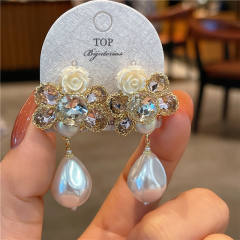 Handmade baroque pearl drop flower dangle earrings