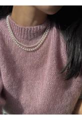 Classic two layer pearl bead 925 silver women necklace