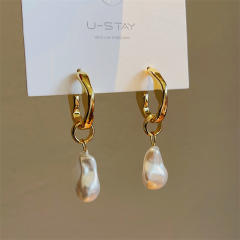 Handmade baroque pearl drop flower dangle earrings