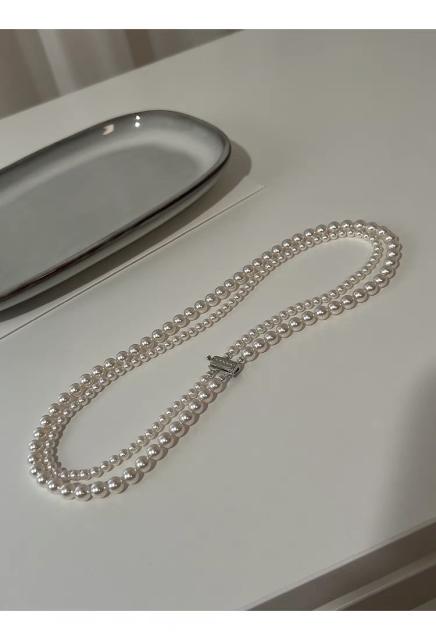 Classic two layer pearl bead 925 silver women necklace