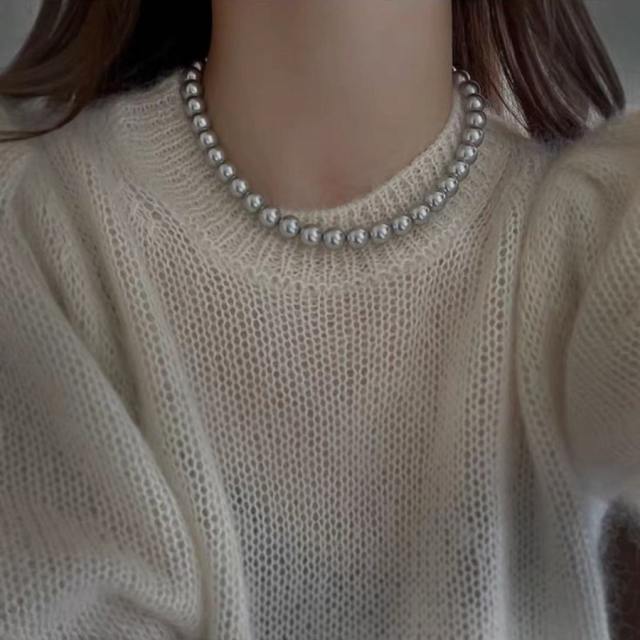 Elegant gray color pearl bead women necklace
