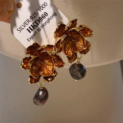 Handmade baroque pearl drop flower dangle earrings