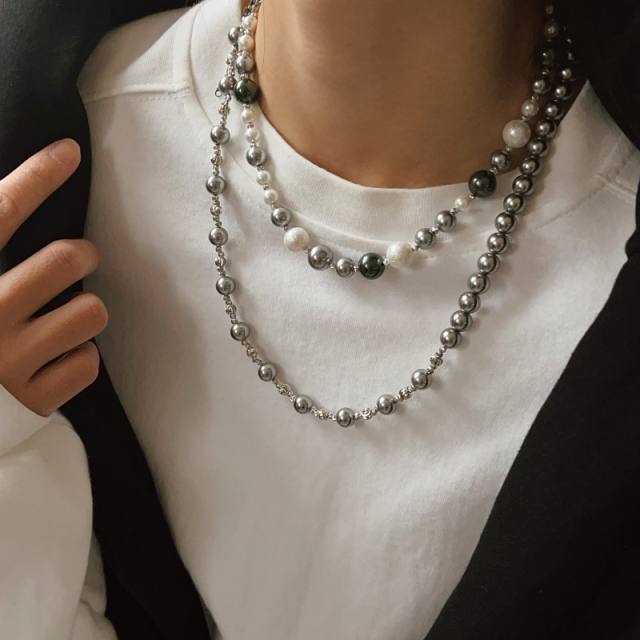 Chic gray color pearl bead women necklace
