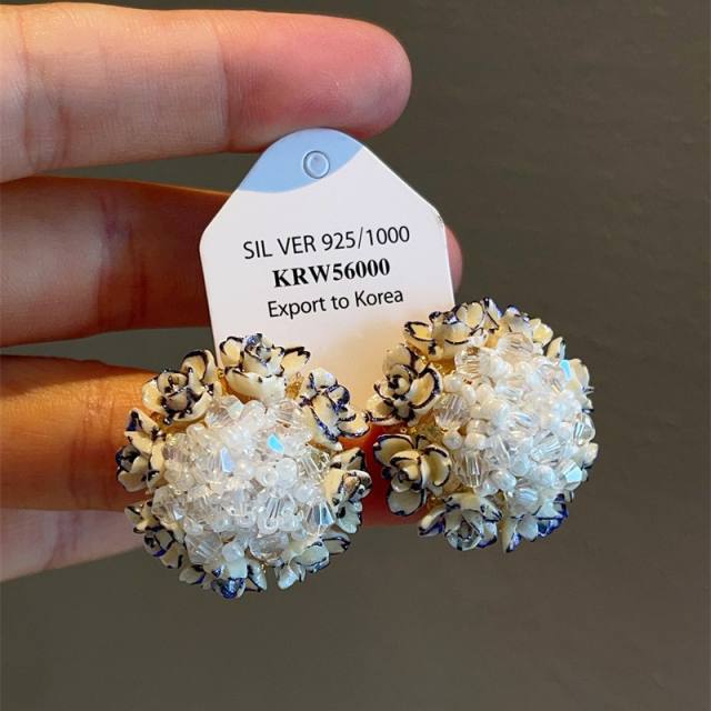 925 needle handmade flower shape studs earrings