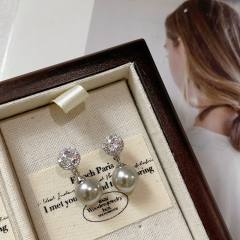 925 needle gray pearl women earrings