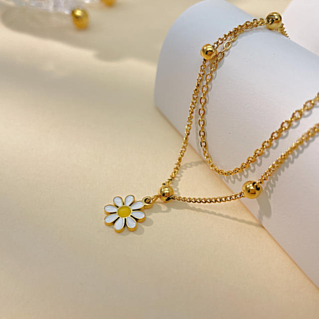 INS color enamel daisy flower charm stainless steel anklet