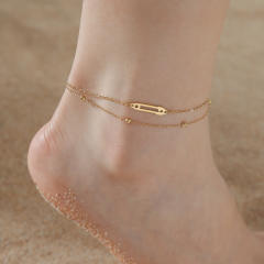 Dainty paperclip two layer stainless steel anklet