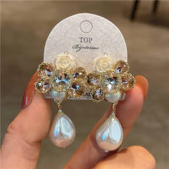 Handmade baroque pearl drop flower dangle earrings