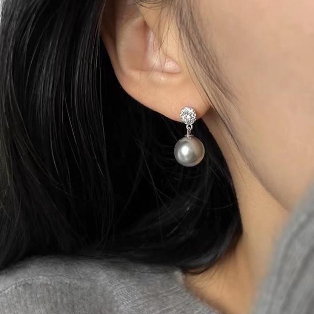 925 needle gray pearl women earrings