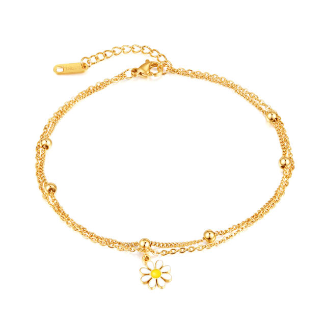 INS color enamel daisy flower charm stainless steel anklet