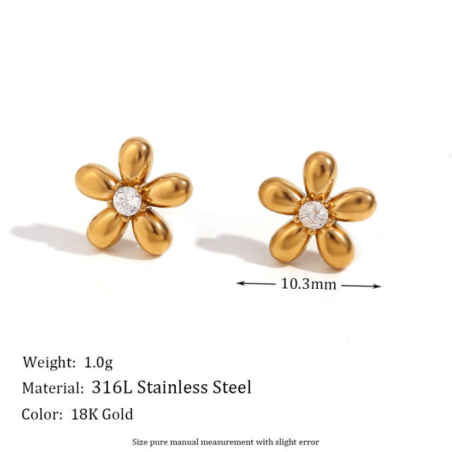 18KG cute mini diamond stainless steel studs earrings