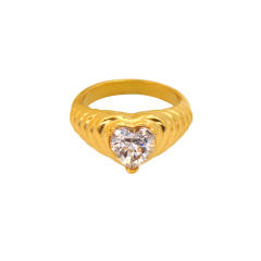 Delicate heart cubic zircon chunky stainless steel finger rings