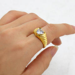 Delicate heart cubic zircon chunky stainless steel finger rings