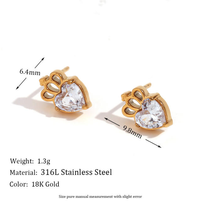 18KG cute mini diamond stainless steel studs earrings