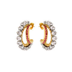 Delicate cubic zircon two layer open hoop stainless steel earrings