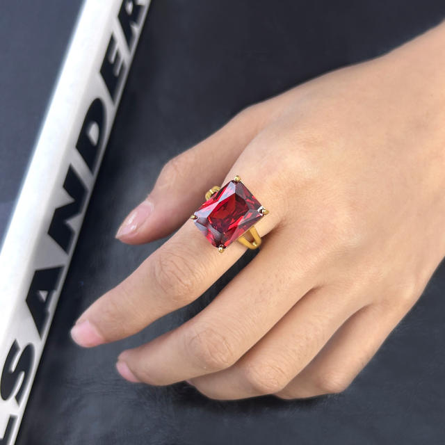 Hot sale ruby cubic zircon stainless steel finger rings