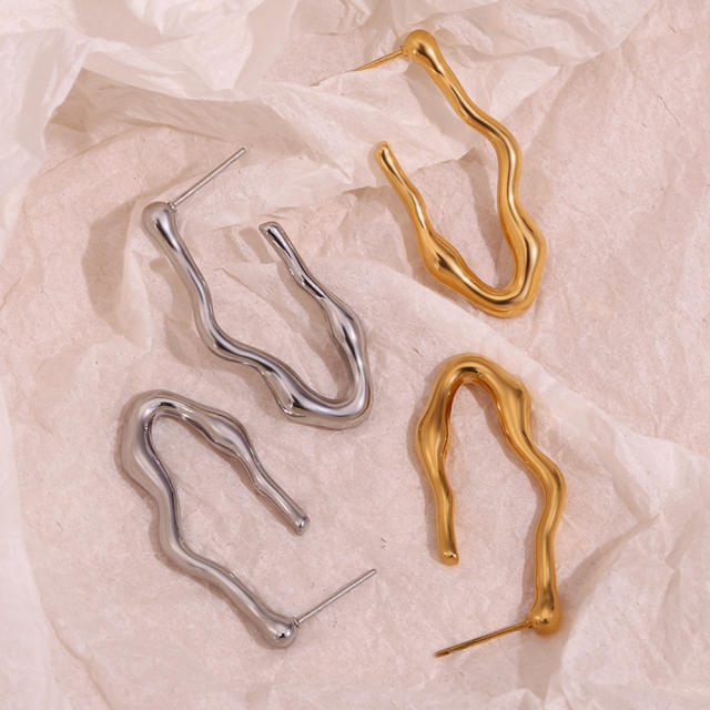 18KG lava series geometric hoop stainless steel earrings