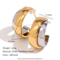18KG two tone open hoop stainless steel earrings