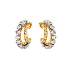 Delicate cubic zircon two layer open hoop stainless steel earrings