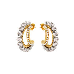 Delicate cubic zircon two layer open hoop stainless steel earrings