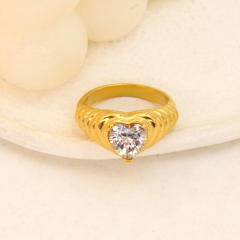 Delicate heart cubic zircon chunky stainless steel finger rings