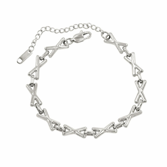 Hiphop x shape stainless steel chain necklace bracelet set