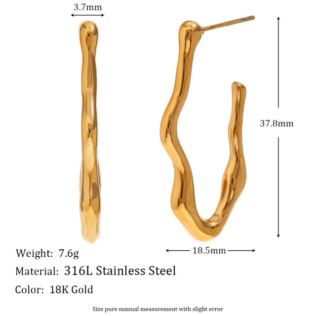 18KG lava series geometric hoop stainless steel earrings