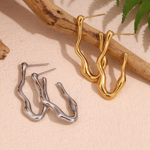 18KG lava series geometric hoop stainless steel earrings