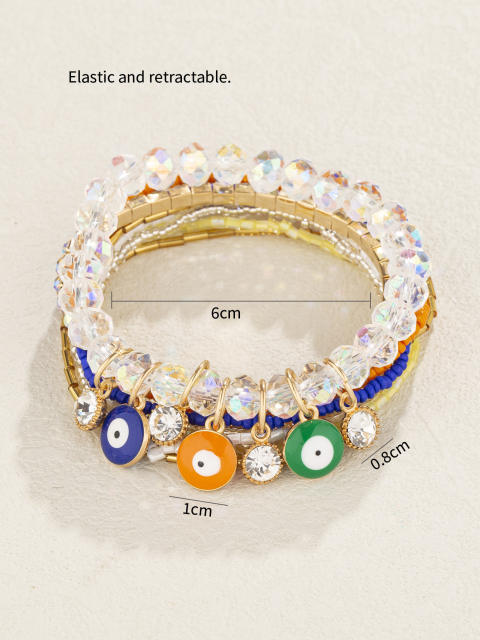 Creative hot sale clear faux crystal bead evil eye bracelet set multi layer bracelet