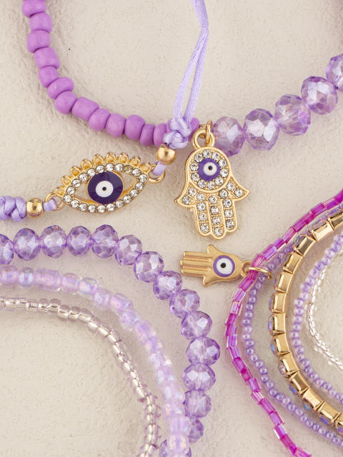 Boho hot sale colorful faux crystal bead evil eye multi layer bracelet bracelet set