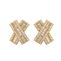 Delicate pave setting cubic zircon X shape copper studs earrings