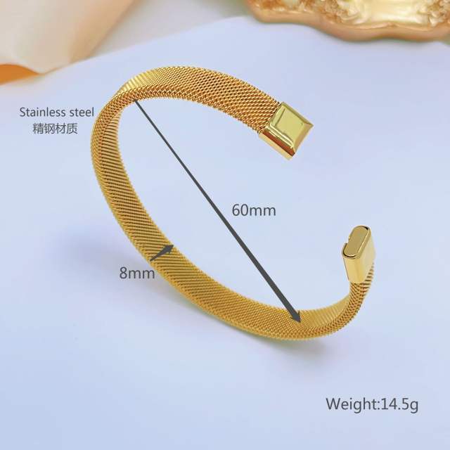 18KG classic mesh pattern stainless steel cuff bangles