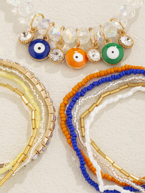 Creative hot sale clear faux crystal bead evil eye bracelet set multi layer bracelet
