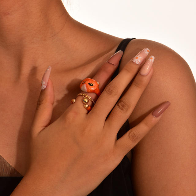 Colorful enamel animal sereis cute stackable rings set for women
