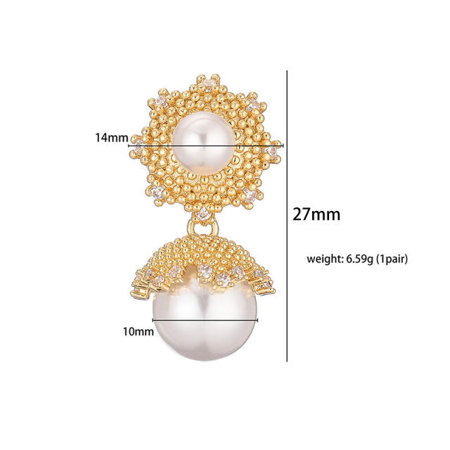 Chunky ball bead pearl ball gold plated copper earrings for women