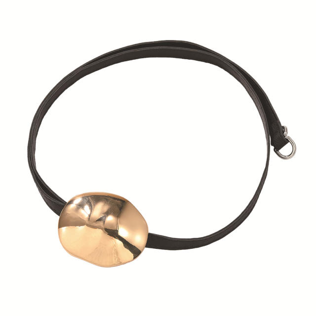 Personality geometric metal round piece black choker necklace