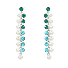 Delicate colorful glass crystal pearl bead chain dangle earrings